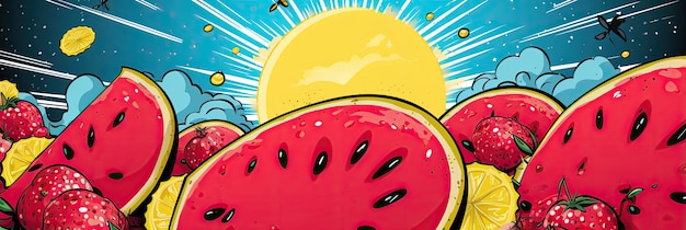 Pop Art Fruit CloseUp Lichtenstein Vibes Halbtonschatten und kräftige Farben