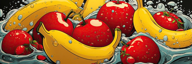 Pop Art Fruit CloseUp Lichtenstein Vibes Sombras de meio-tom e cores fortes