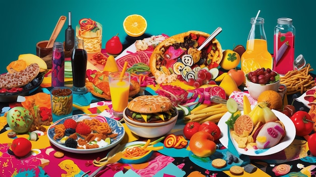 Pop-Art-Komposition mit einer Collage von Lebensmitteln