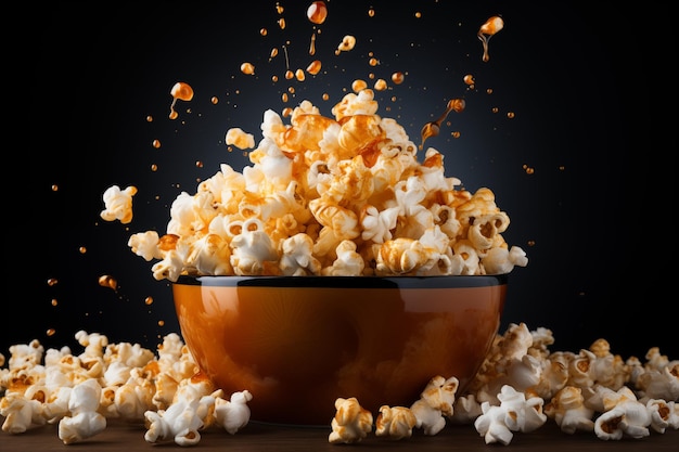 Foto popcorn a estourar em fundo cinzento