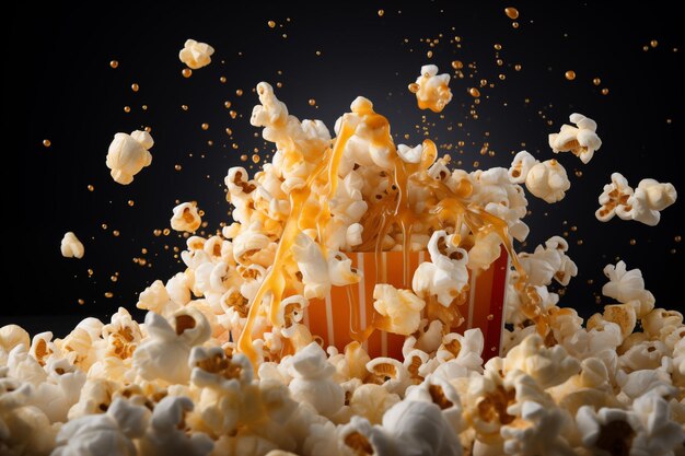 Foto popcorn a estourar em fundo cinzento