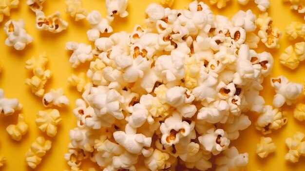 Popcorn auf gelbem Hintergrund von oben nach unten