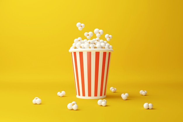 Popcorn Eimer. Film Snack. Kinokonzept. 3D-Rendering-Illustration.