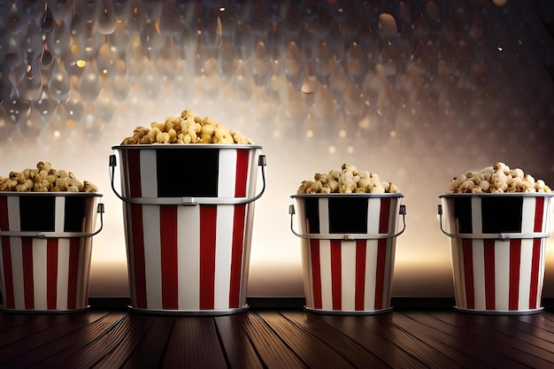 Foto popcorn in einem eimer mit einem eimer popcorn