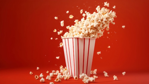 Popcorn in einer Schachtel auf rotem Hintergrund