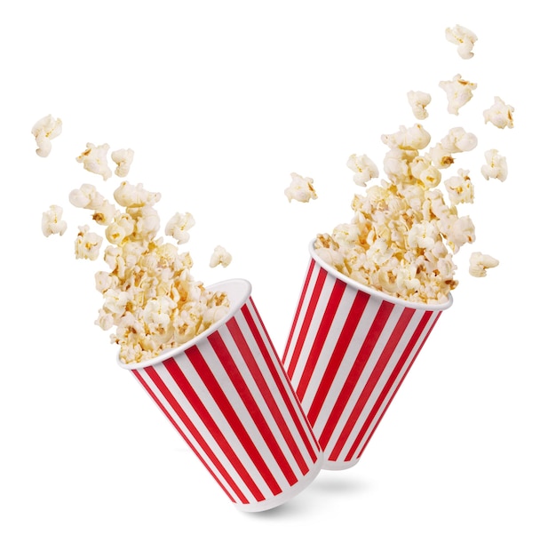 Popcorn in rot-weiß gestreiften Behältern