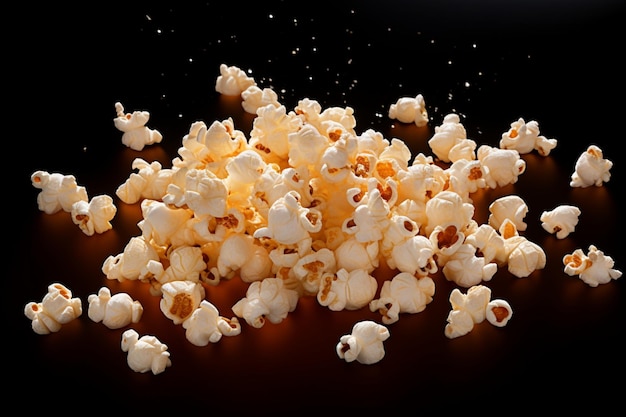 Foto popcorn isolado em fundo preto capturando a queda ou o vôo