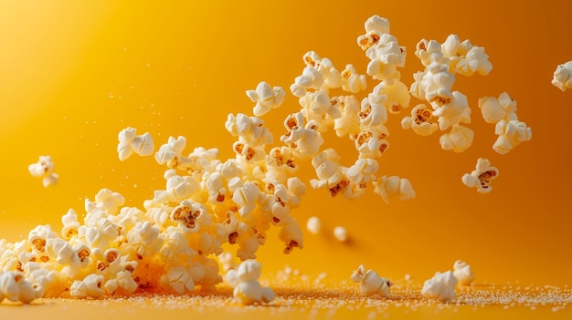 Popcorn isoliert auf rotem Hintergrund Fallender oder fliegender Popcorn mit Kopierraum Nahaufnahme