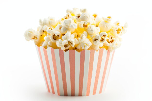 Foto popcorn striped bucket on white background