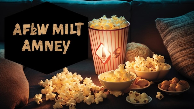 Popcorn und Popcorn auf einer Couch mit der Aufschrift „New Malt Honey“ darauf.