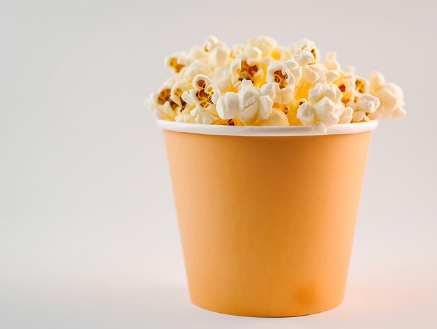 Popcorn visto flutuando Copo de papel com popcorn em branco isolado IA generativa