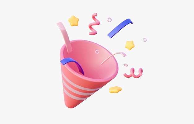 Foto popper de festa 3d com confete para festa de aniversário e ano novo renderização em 3d