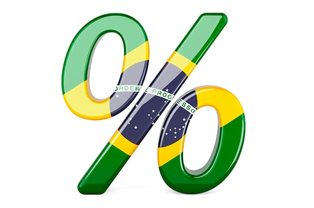 Por cento com renderização 3D da bandeira brasileira