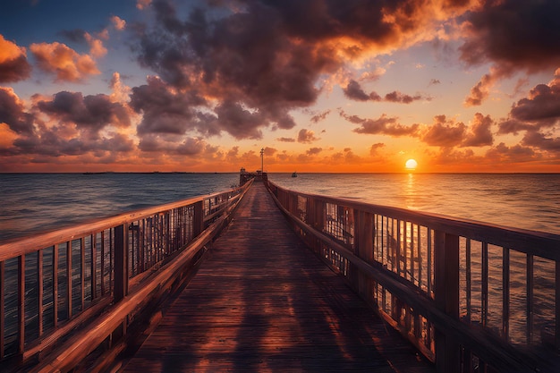 Pôr do sol ardente do horizonte na ilha de Key West