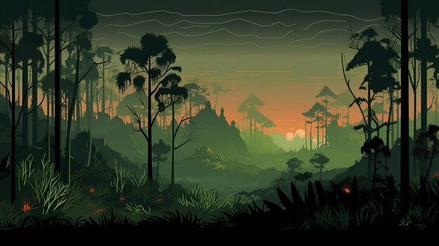 Pôr-do-sol da selva tropical verde escuro e preto Rtx em ilustração