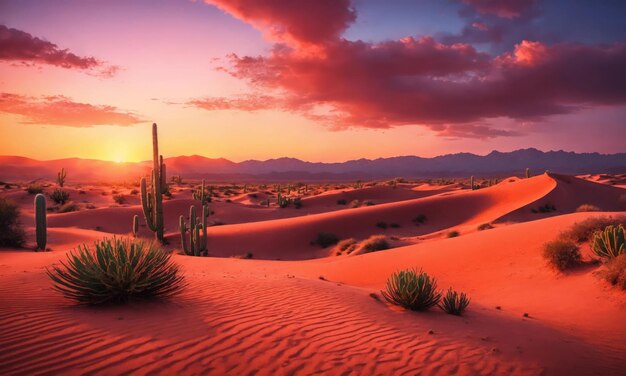 Pôr-do-sol de cores brilhantes no deserto