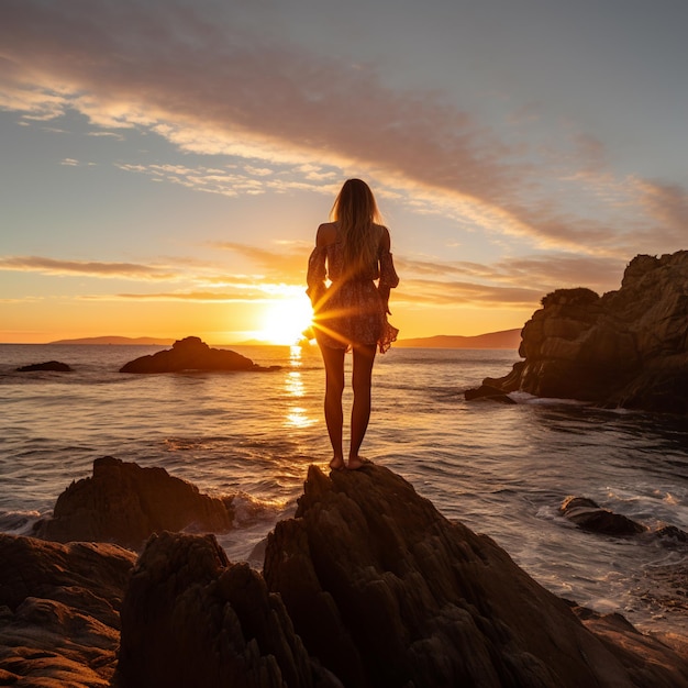 pôr do sol e menina