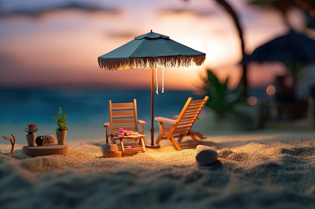 Pôr do sol em miniatura cena de praia Generative Ai