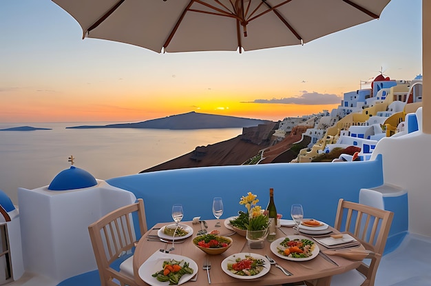 Pôr do sol em Santorini jantando culinária grega