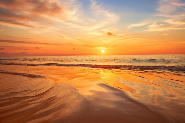 pôr do sol em uma praia com o pôr do sol atrás das nuvens