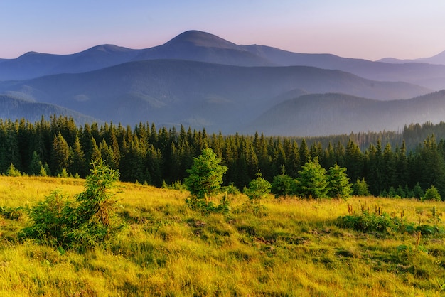 Pôr do sol fantástico nas montanhas da Ucrânia