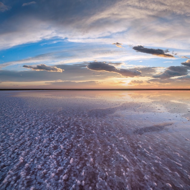 Pôr do sol Genichesk rosa lago salgado Ucrânia