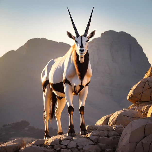 Pôr-do-sol Majestade Oryx nas rochas