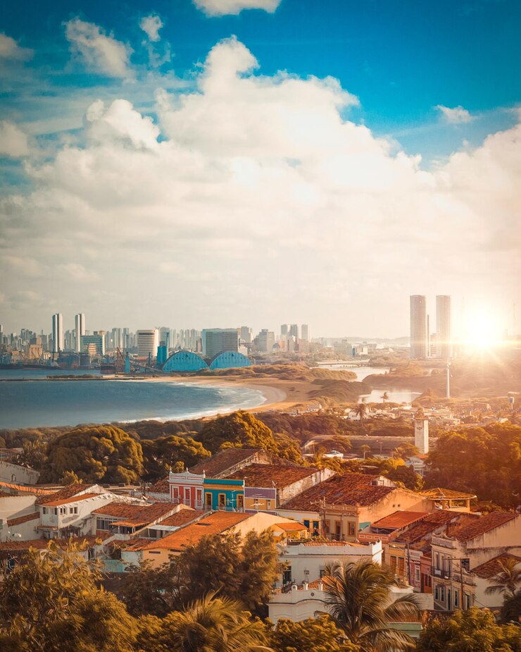 Foto pôr do sol na cidade de olinda e recife - nordeste do brasil