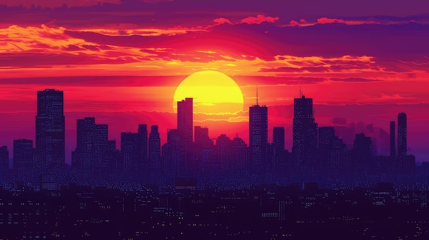 Pôr-do-sol na cidade ilustração de ondas sintéticas gerada por IA Imagem