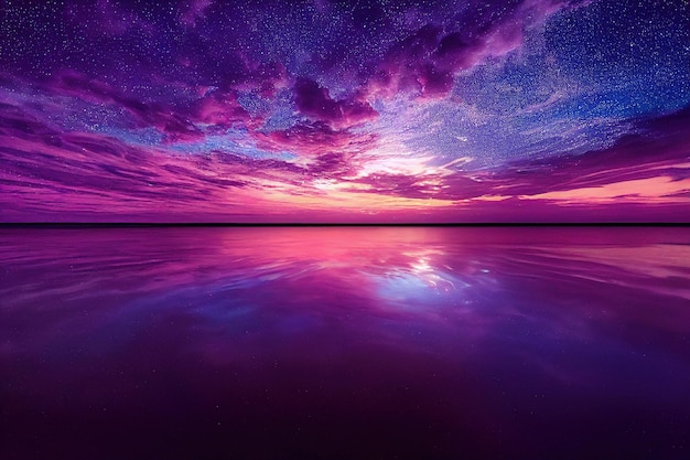 Pôr do sol na praia com lindas nuvens em rosa e vermelho com reflexos na água