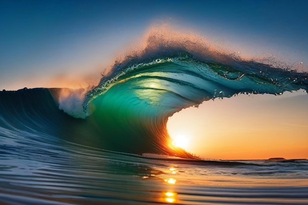 Foto pôr-do-sol na praia com ondas do oceano