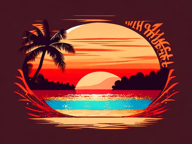 Pôr-do-sol na praia Retro vintage design de camiseta