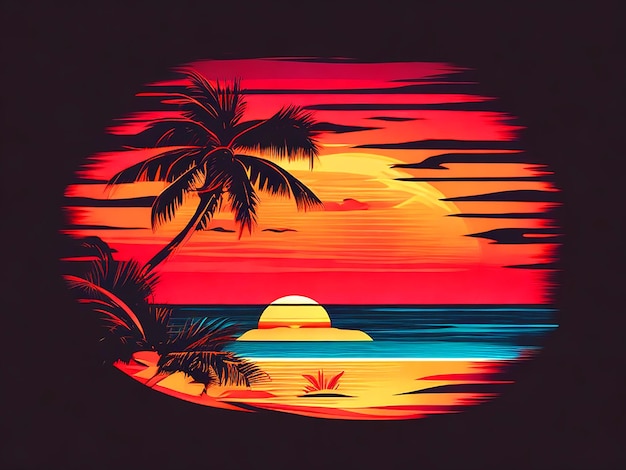 Pôr-do-sol na praia Retro vintage design de camiseta