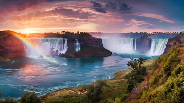 Foto pôr-do-sol nas cataratas vitória no rio zambezi, no zimbábue