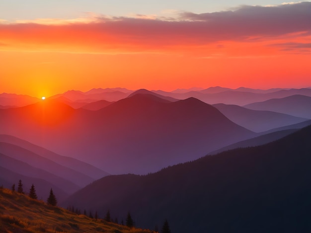 pôr do sol nas montanhas AI gerado