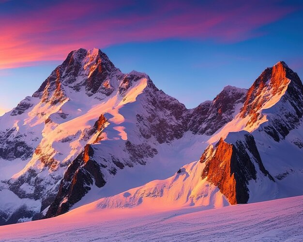 pôr do sol nas montanhas nevadas