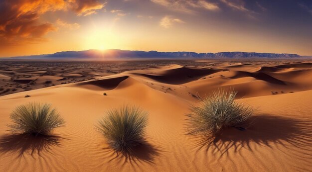 pôr-do-sol no deserto cena panorâmica do deserto areia no deserto paisagem no deserto