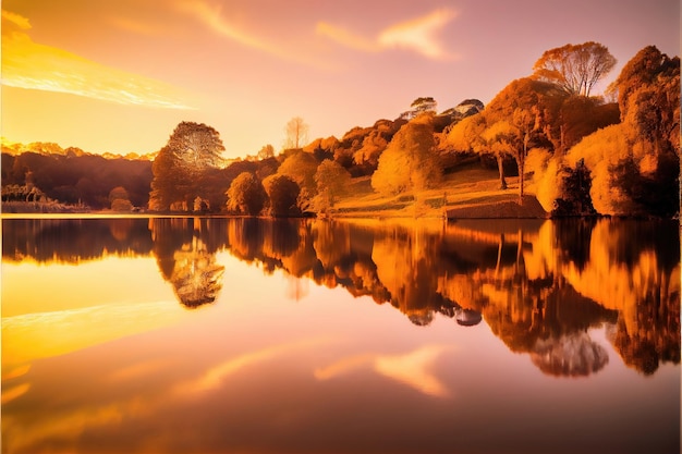 Foto pôr do sol no lago. céu colorido