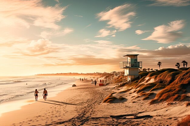 pôr-do-sol no papel de parede da praia na estação de verão