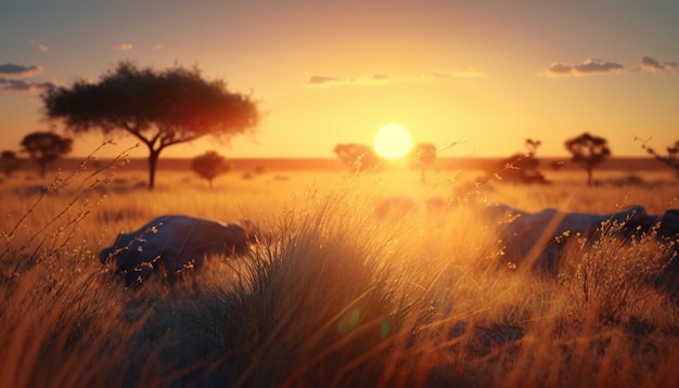 Foto pôr do sol no parque nacional serengeti