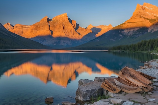 Pôr-do-sol no parque nacional St Mary Lake Glacier