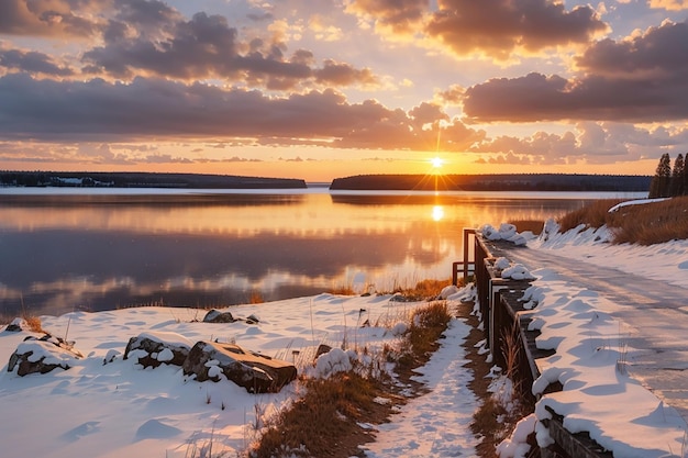 Pôr do sol no reservatório de Zaslavsky Minsk Bielorrússia