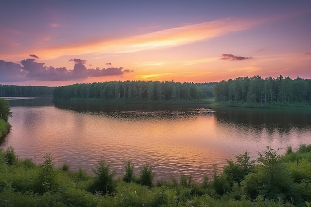 Pôr-do-sol no reservatório de Zaslavsky Minsk Bielorrússia