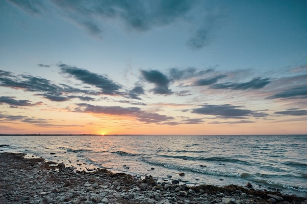 Pôr do sol, perto, Akkerman, fortaleza, praia