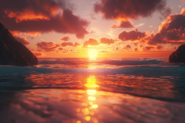 Pôr-do-sol radiante lançando um brilho quente sobre as praias o