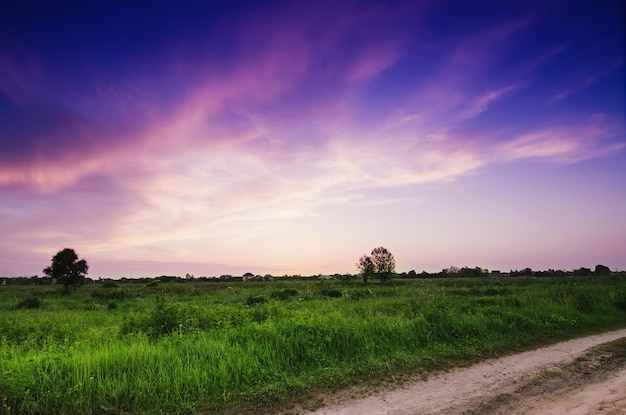 Por do sol rural de verão