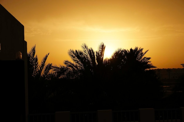 Pôr do sol sobre a cidade com edifícios em silhueta