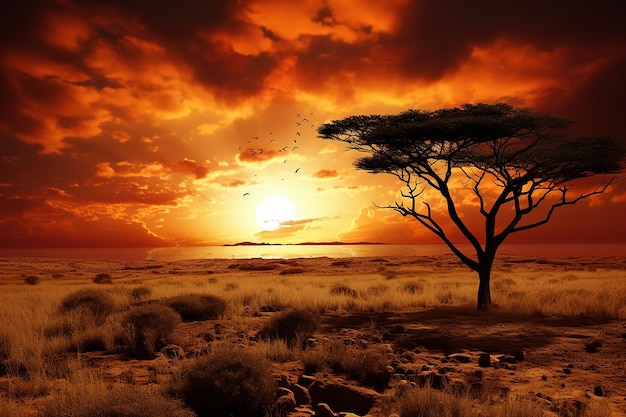 Foto pôr-do-sol sobre a pradaria de sable, no leste da áfrica