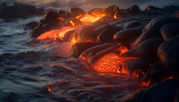 Pôr do sol sobre animais marinhos tranquilos em movimento gerado por IA