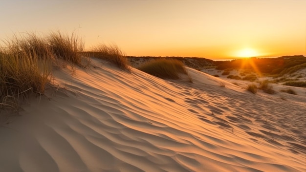 Pôr do sol sobre as dunas nas dunas de areia